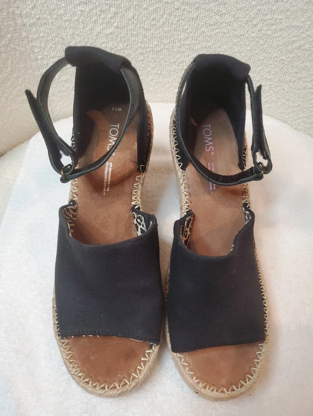TOMS Marisol Black Canvas Espadrille Wedge Sandals Size 7.5  Comfort